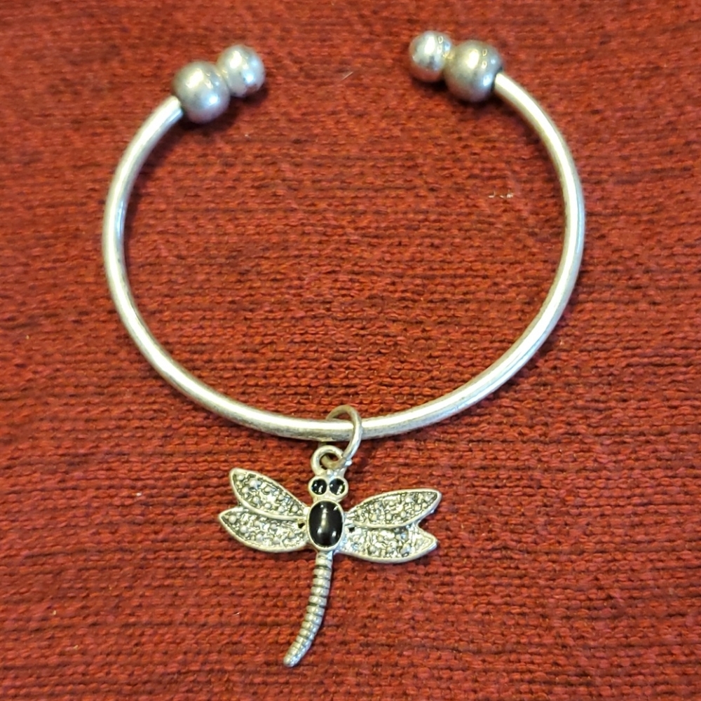 Dragonfly Silver Plate Cuff Bracelet